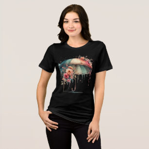 Camiseta Guarda-chuva colorida estética com flores bonitas