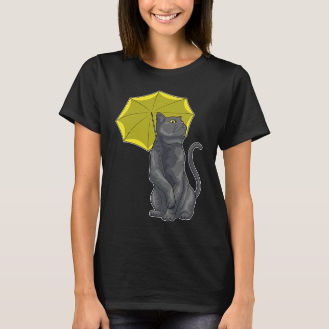 Camiseta Guarda-chuva de chuva de gato (Frente)