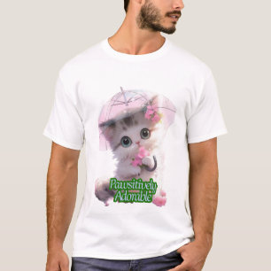 Camiseta Guarda-chuva de Kitten Adorável Pawsitivamente - G