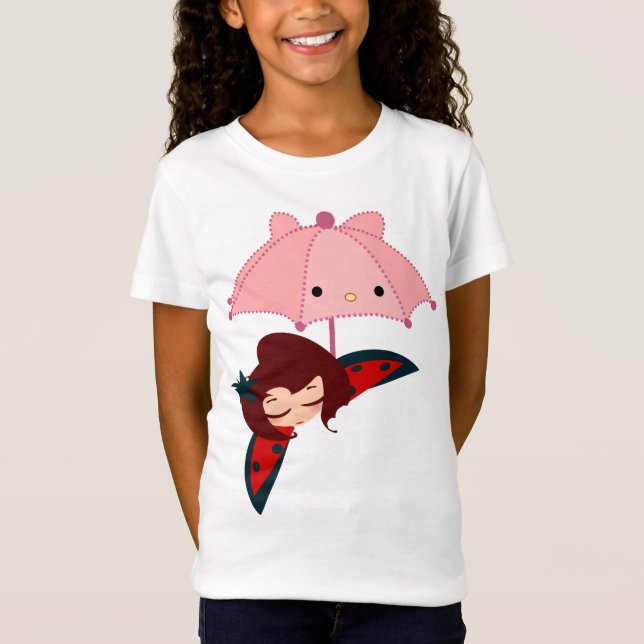 Camiseta guarda-chuva dos desenhos animados da menina do (Frente)