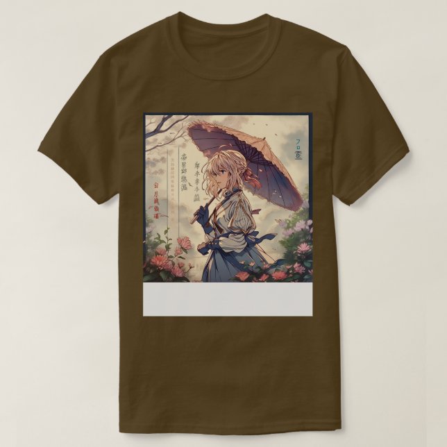 Camiseta guarda-chuva violeta de jardim (Frente do Design)