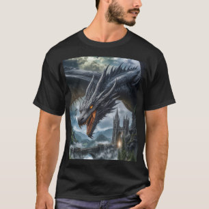 Camiseta Guarda Dragão Negro de um Castelo Gótico na Montan