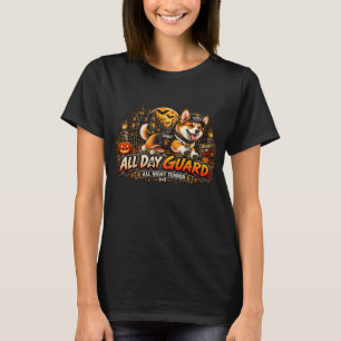 Camiseta Guarda o Dia Todo Terror Noturno Corgi Halloween S