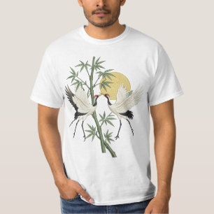 Camiseta Guarda Presente do Nascer do Sol com Bambu e Grou