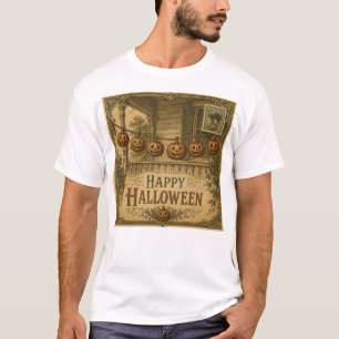 Camiseta Guarlanda Vintage de Abóbora Feliz Dia das Bruxas