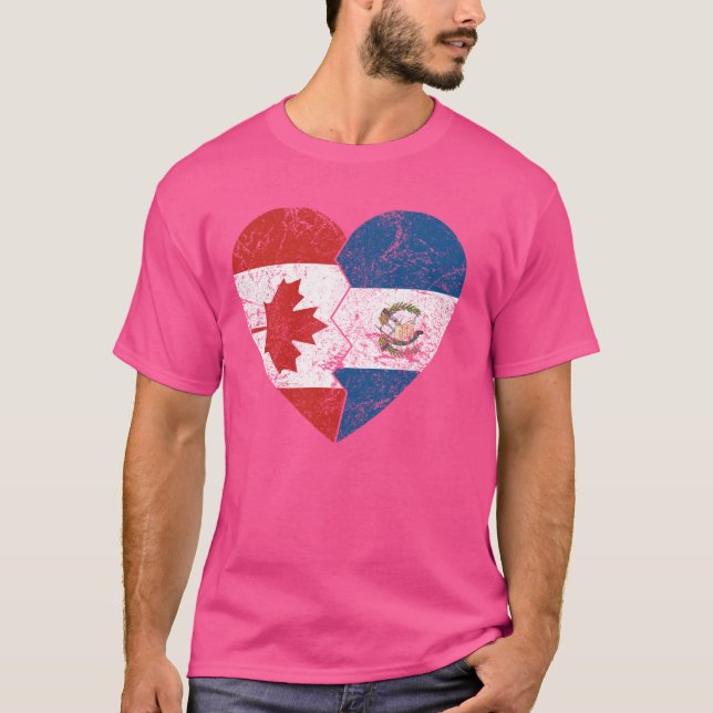 Camiseta Guatemala - Canadense Flags Heart Canada Guatemala (Frente)