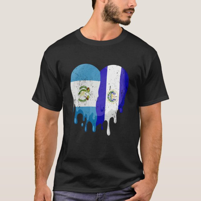 Camiseta Guatemala El Salvador Flag Heart Grown Patriot Cou (Frente)