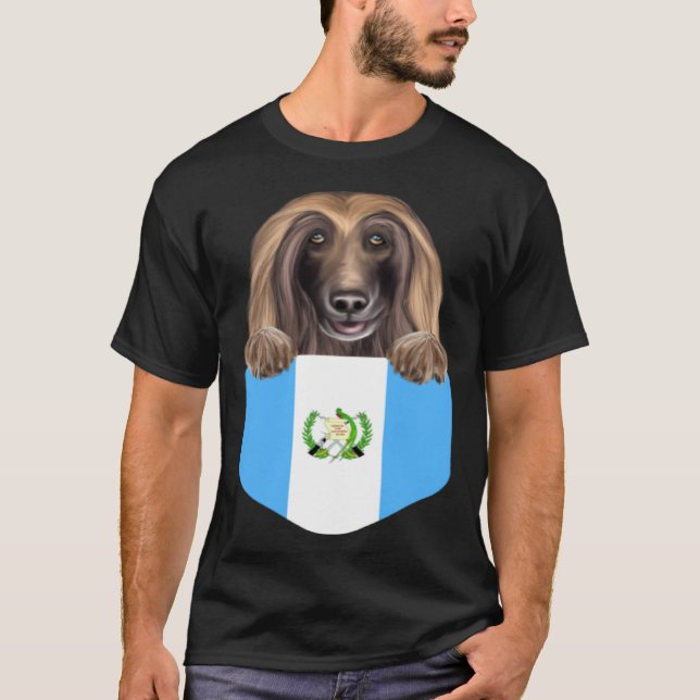 Camiseta Guatemala Flag Afghan Hound Dog In Pocket (Frente)