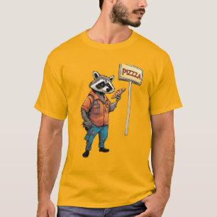 Camiseta Guaxinim antropomórfico comendo pizza em um beco