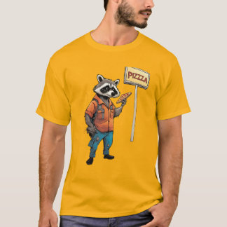Camiseta Guaxinim antropomórfico comendo pizza em um beco