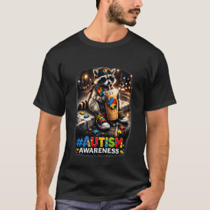 Camiseta Guaxinim Bebendo Café Gelado Conscientização do Au