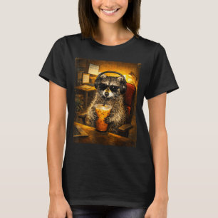 Camiseta Guaxinim bebendo café gelado fã de cafeína engraça
