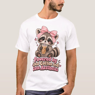 Camiseta Guaxinim Bebendo Café Gelado Impressão Fofo e Sedu