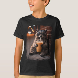 Camiseta Guaxinim bebendo café gelado meme engraçado de ani
