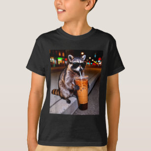 Camiseta Guaxinim bebendo café gelado meme engraçado de ani
