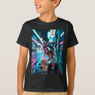 Camiseta Guaxinim bebendo café gelado meme engraçado de ani