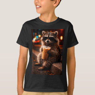Camiseta Guaxinim bebendo café gelado, panda lixo engraçado