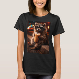 Camiseta Guaxinim bebendo café gelado, panda lixo engraçado