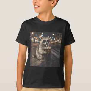 Camiseta Guaxinim bebendo café preto gelado animal engraçad