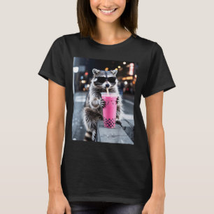 Camiseta Guaxinim bebendo chá rosa de boba gelado meme engr