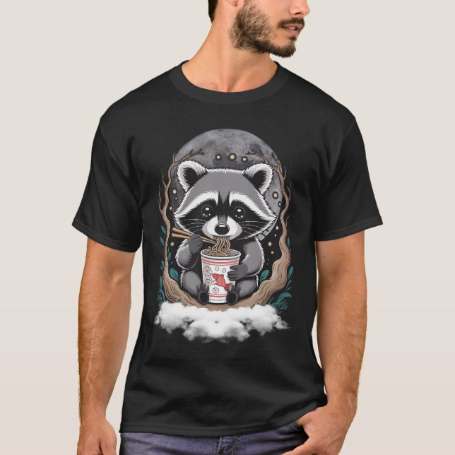 Camiseta Guaxinim Comendo Copo de Macarrão Instantâneo Anim (Frente)