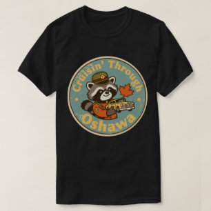 Camiseta Guaxinim da Cidade Motora Vintage Oshawa Ontário