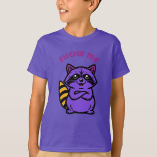 Camiseta guaxinim de desenho animado roxo