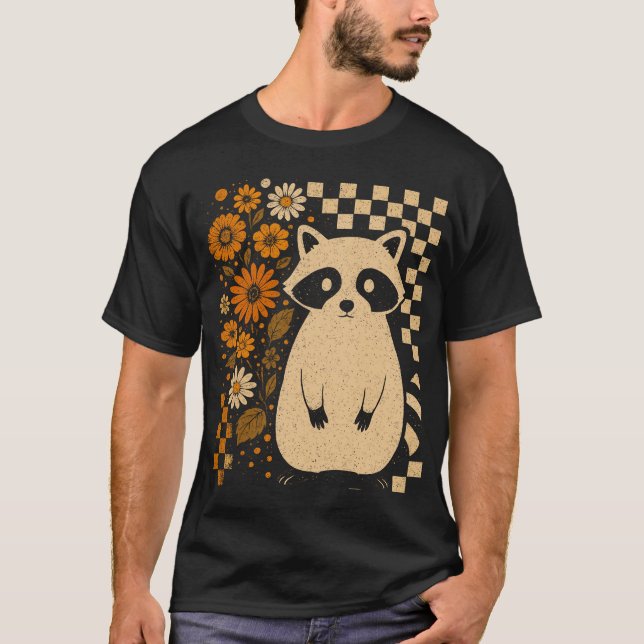 Camiseta Guaxinim de Halloween Xadrez Retro (Frente)