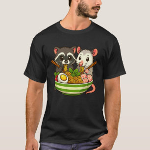 Camiseta Guaxinim e Gambá Comendo Macarrão Ramen