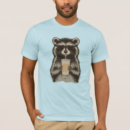 Camiseta Guaxinim Engraçado Bebendo Café Gelado