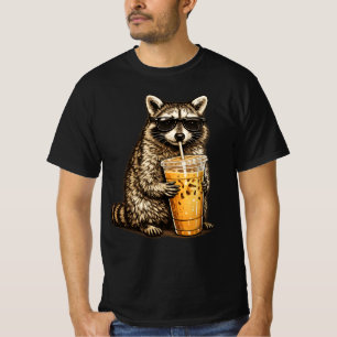 Camiseta Guaxinim Engraçado Bebendo Café Gelado — Animal Re