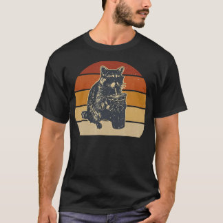 Camiseta Guaxinim Engraçado Bebendo Café Gelado Animal Retr