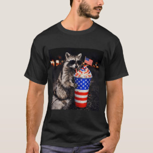 Camiseta Guaxinim Engraçado Bebendo Café Gelado Homens Mulh