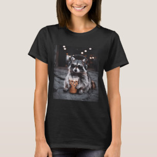 Camiseta Guaxinim engraçado bebendo café gelado meme animal