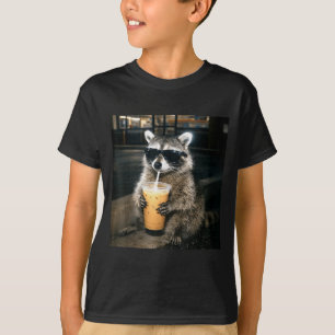 Camiseta Guaxinim engraçado bebendo café gelado meme de ani
