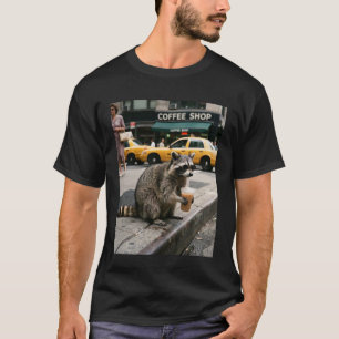 Camiseta Guaxinim Engraçado Bebendo Café Gelado Óculos de S