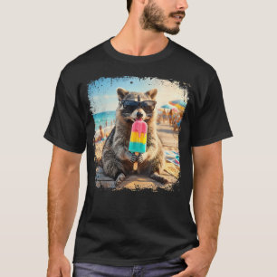 Camiseta Guaxinim Engraçado Comendo Picolé Meme de Animal d