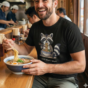 Camiseta Guaxinim Engraçado Comendo Ramen "Eu Como O Que Qu