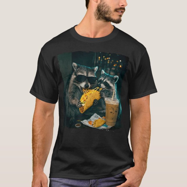 Camiseta Guaxinim Engraçado Comendo Tacos Para Cinco De (Frente)