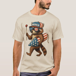 Camiseta Guaxinim engraçado fogos de artifício bandeira ame