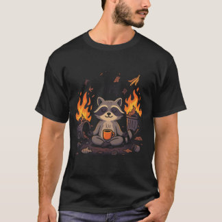 Camiseta Guaxinim Engraçado Relaxando ao Fogo Guaxinim Fofo