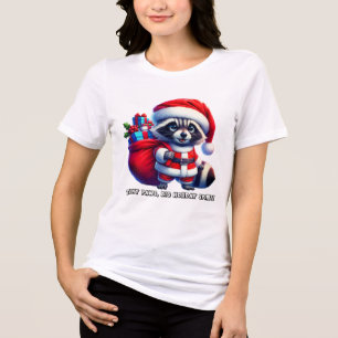 Camiseta Guaxinim festivo em um terno de Papai noel espalha