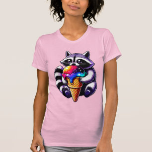 Camiseta Guaxinim Fofinho Comendo um Sorvete Espacial
