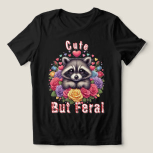 Camiseta Guaxinim Fofo com Flores Coloridas e Corações