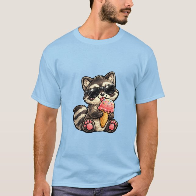 Camiseta Guaxinim Fofo Com Sorvete E Óculos De Sol (Frente)