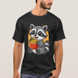 Camiseta Guaxinim Fofo Comendo Batatas Fritas Animal Kawaii