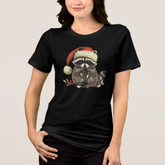 Camiseta guaxinim fofo Mastigar Luz de Natal Festa de Natal