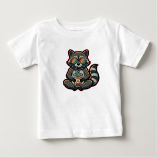 Camiseta Guaxinim Legal Bebendo Café Com Leite de