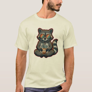 Camiseta Guaxinim Legal Bebendo Café Com Leite De 