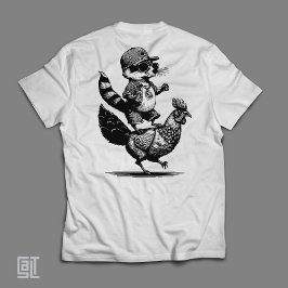 Camiseta Guaxinim Legal Montado em uma Galinha Animal Urba